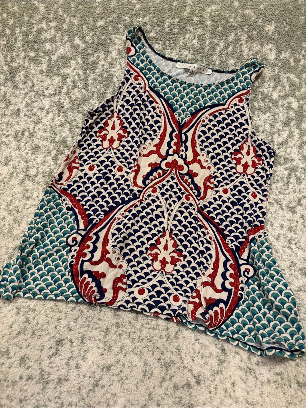 Max Studio Mediteranean Stylized Tank Tunic Top NWT size Small rayon spandex bld